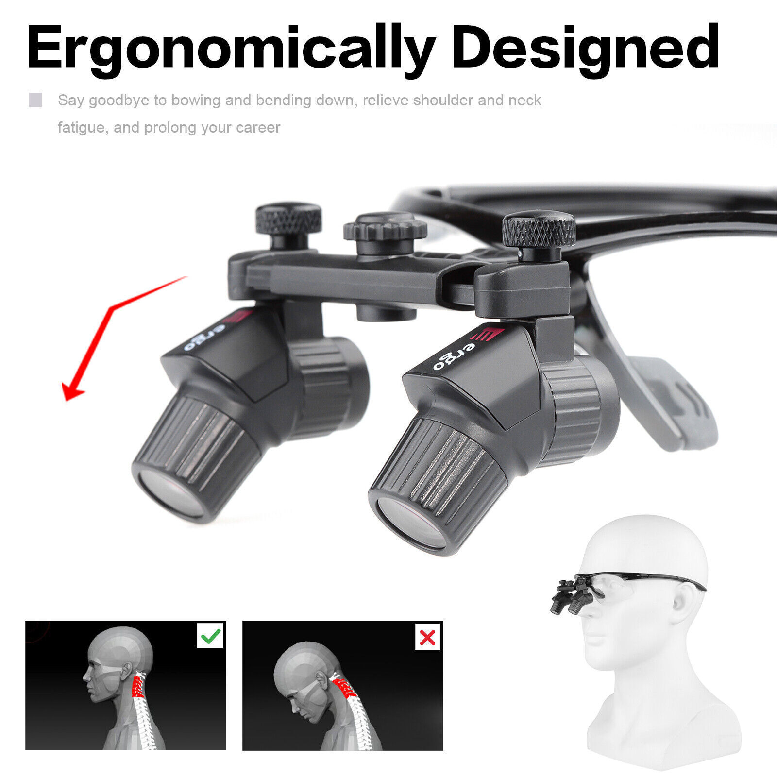 4.0X 450mm Lupa quirúrgica dental médica ergonómica lupa Ergo ENT