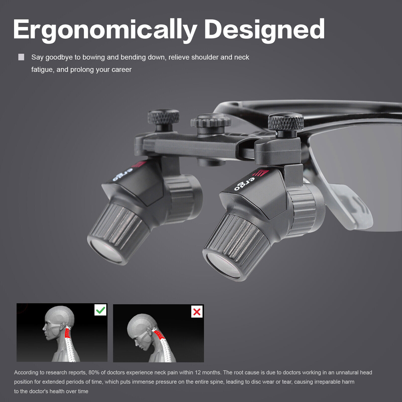 4.0X 450mm Lupa quirúrgica dental médica ergonómica lupa Ergo ENT