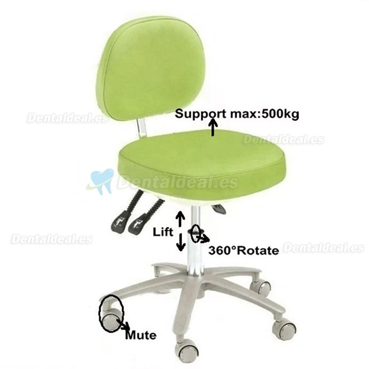 HS-6 Taburete dental ergonómico con respaldo taburete para asistente de dentista cuero de microfibra