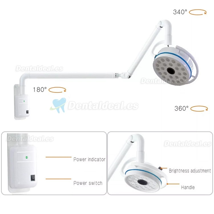 Lámpara quirúrgica dental de pared de 72w luz de examen sin sombras 24 LED