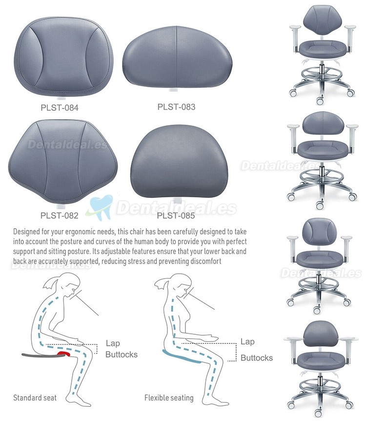 PLST-08 Serie Taburetes ergonómicos ajustables para dentistas con reposabrazos y respaldo