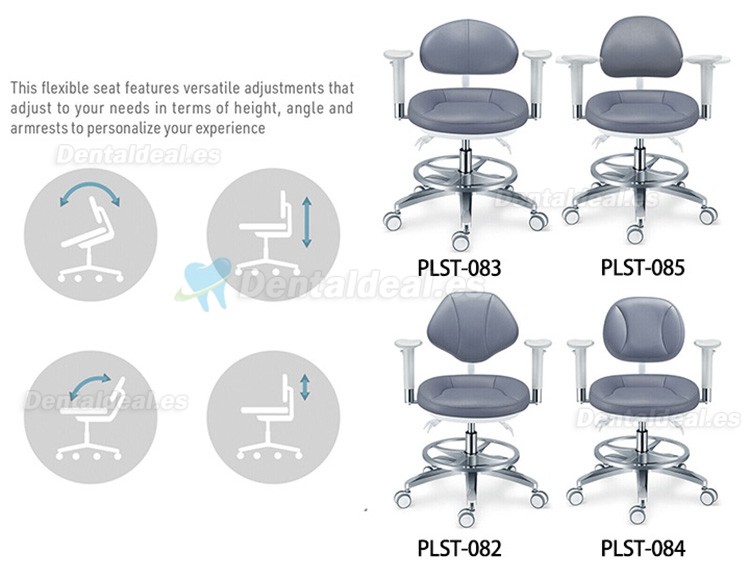 PLST-08 Serie Taburetes ergonómicos ajustables para dentistas con reposabrazos y respaldo