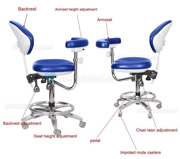 QY-600M-B2 Taburete de dentista móvil con reposabrazos silla de enfermería para asistente dental rotación de 360°