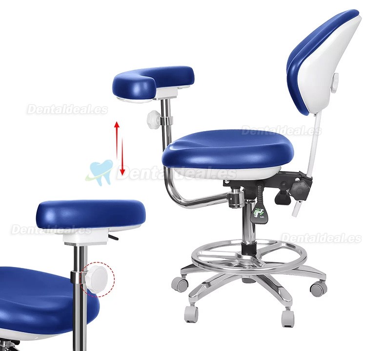 QY-600M-B2 Taburete de dentista móvil con reposabrazos silla de enfermería para asistente dental rotación de 360°