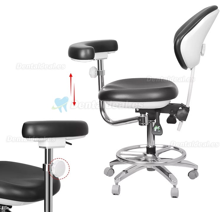 QY-600M-B2 Taburete dental ergonómico ajustable para asistente médico con reposabrazos giratorio de 360°