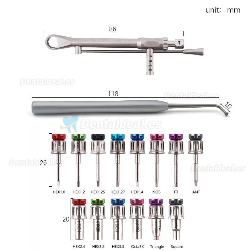 Kit protésico universal de llave dinamométrica para implante dental con destornilladores de 14 piezas
